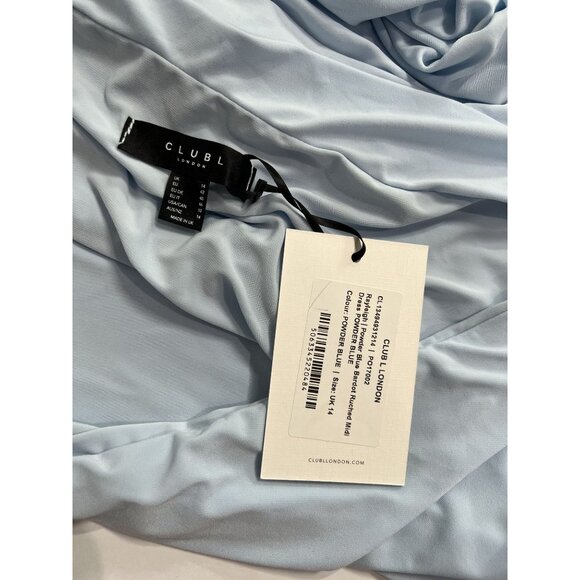 Club L London Rayleigh Bardot Ruched Midi Dress in Powder Blue - Picture 5 of 5